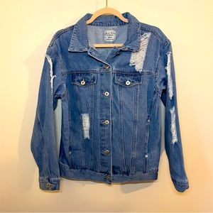 Love Tree Denim | Medium Wash Distressed Denim Jacket Medium